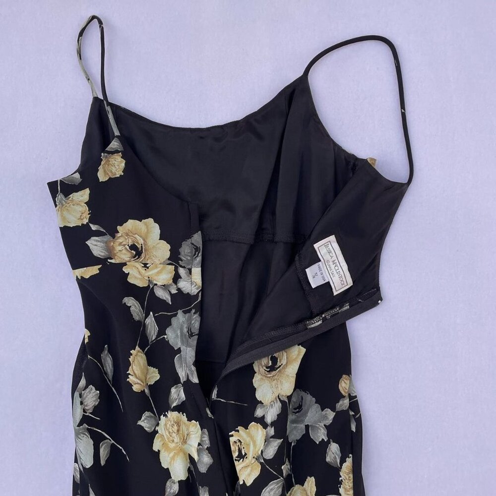 Vintage 90s Gunne Sax Jessica McClintock Black and Yellow Floral Maxi Dress 5/6 - Picture 4 of 8